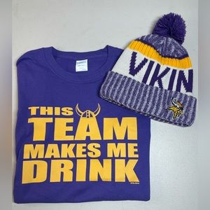 Minnesota Vikings NFL beanie and tshirt set. Size large